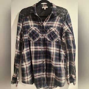 EXPRESS Flannel Sequin Boyfriend Flannel Size Small